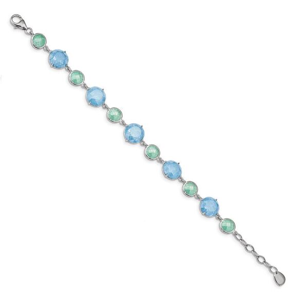 Kazi Luxury Silver Rhod-pltd Green/Blue Ice CZ 7.25 in w/1in ext Bracelet